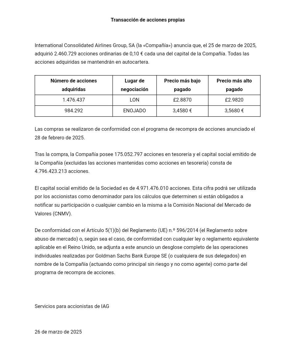 BD. Sigue recompra, entre 20 - 21 Marzo, autocartera disminuyó unos 25M accs, será reparto por incentivos entre CEOs que se publicó, actualmente dispone 175M accs propias.