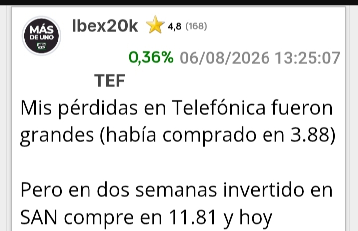 ibexgafe en pérdidas en otro valor....aunque escribe como yonki bolsa o luisito...tiene que poner de vacaciones la tercera cuenta