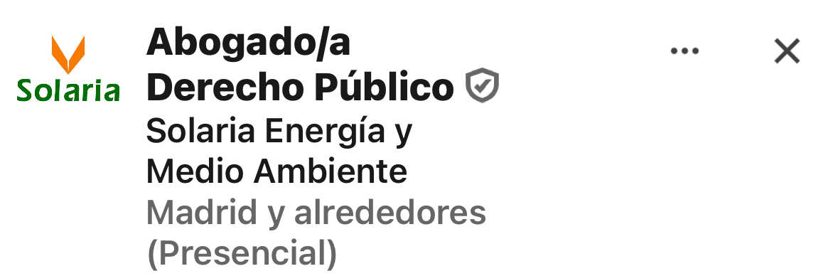 Solaria busca abogado para derecho público esto es, licencias, permisos de la administración etc. si lo necesita es que apostará por ‘crecer’ proyectos en marcha y futuros.
Ane tb casualmente busca pero solo pongo aquí la oferta de solaria