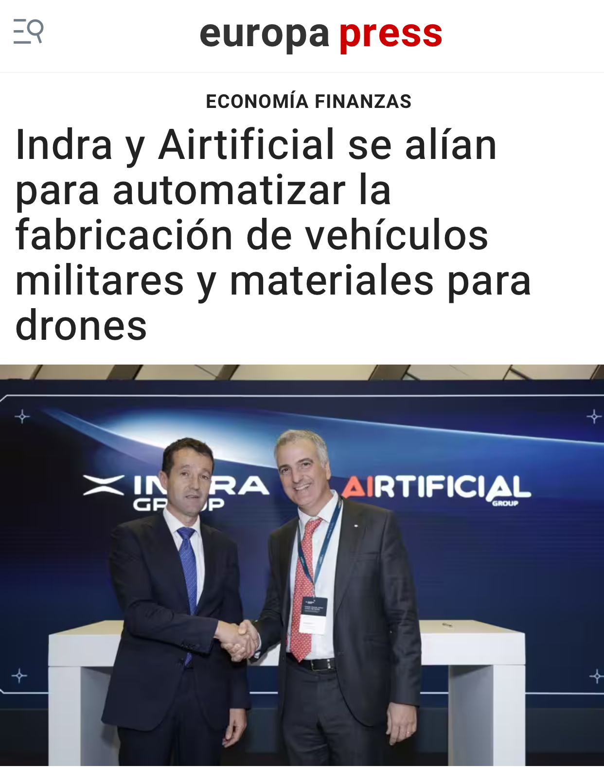 No quieren porque repito una vez más que les interesa jugar al escondite a la espera de la verdadera noticia que hará que la acción cambie radicalmente.
Un contrato estratégico con Indra para defensa con drones o lo que sea que estén hablando…
Qué pasa que Indra va repartiendo por ahí fotos con otras empresas o qué ?
Pues anda que el Escribano es guapo… <span class="Emo28"> </span>