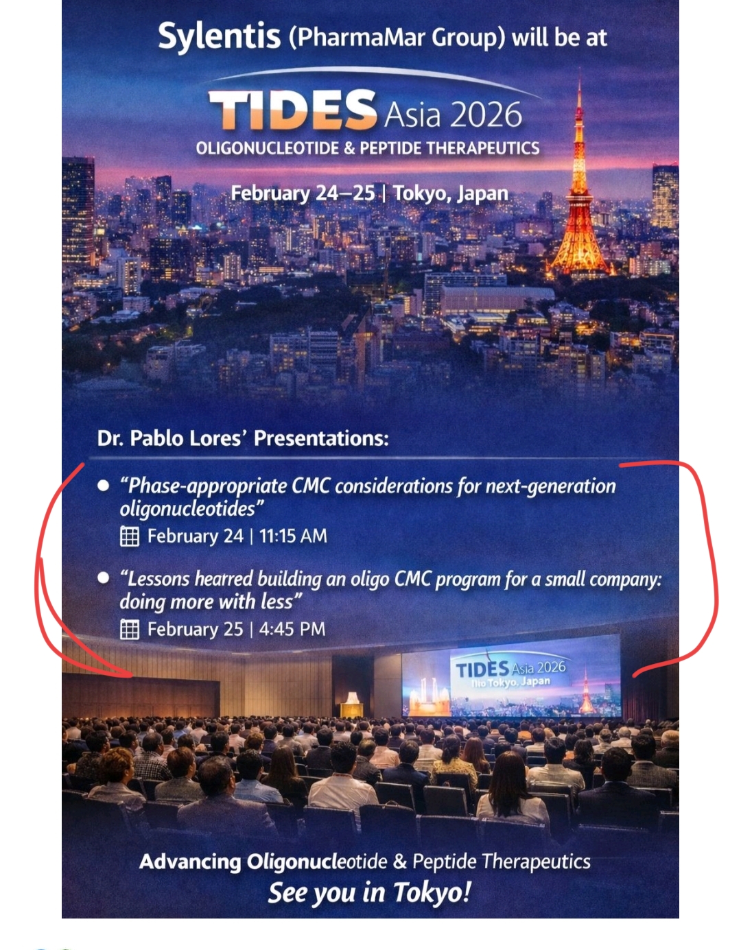 Sylentis estará en TIDES Asia con dos presentaciones .
Uno de los mayores congresos del tema oligonucleotidos
Ya estuvimos tb el año pasado