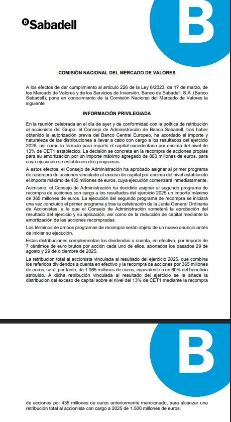 Comunicado tema dividendos y recompra....CNMV...