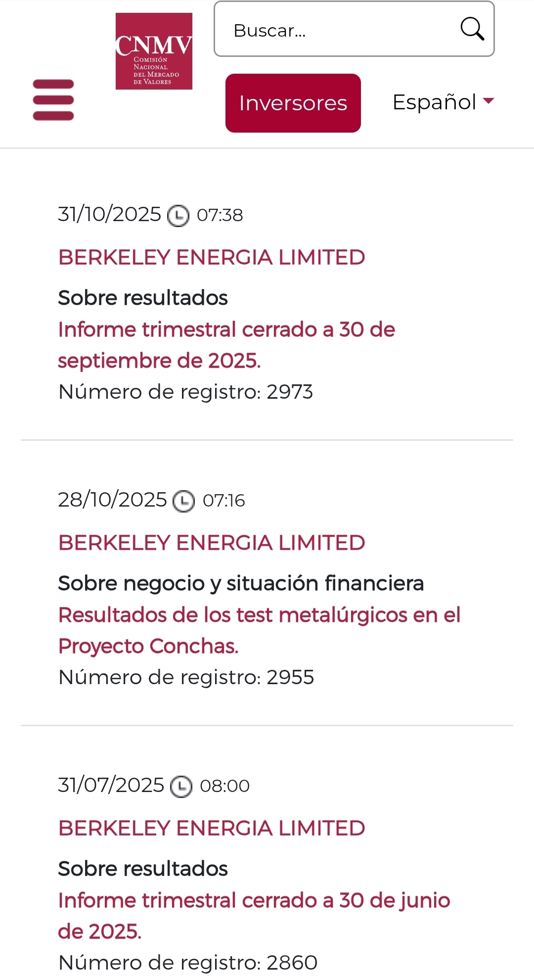Y este viernes 30 informe trimestral con novedades sobre el proyecto Conchas y demás temas...