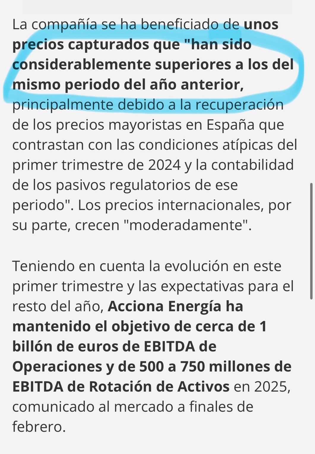 Destacan precios capturados ‘considerablemente superiores’ eso nos va a pasar aquí porque ya sabemos q el 1t estuvo alto el precio mw