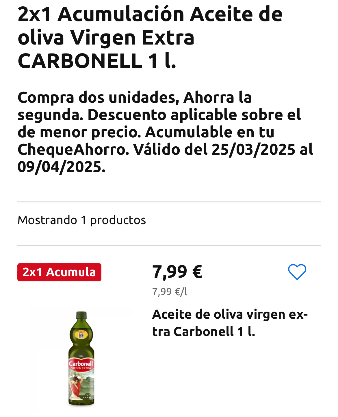 El litro de Aove Carbonell a 4€ en Carrefour…