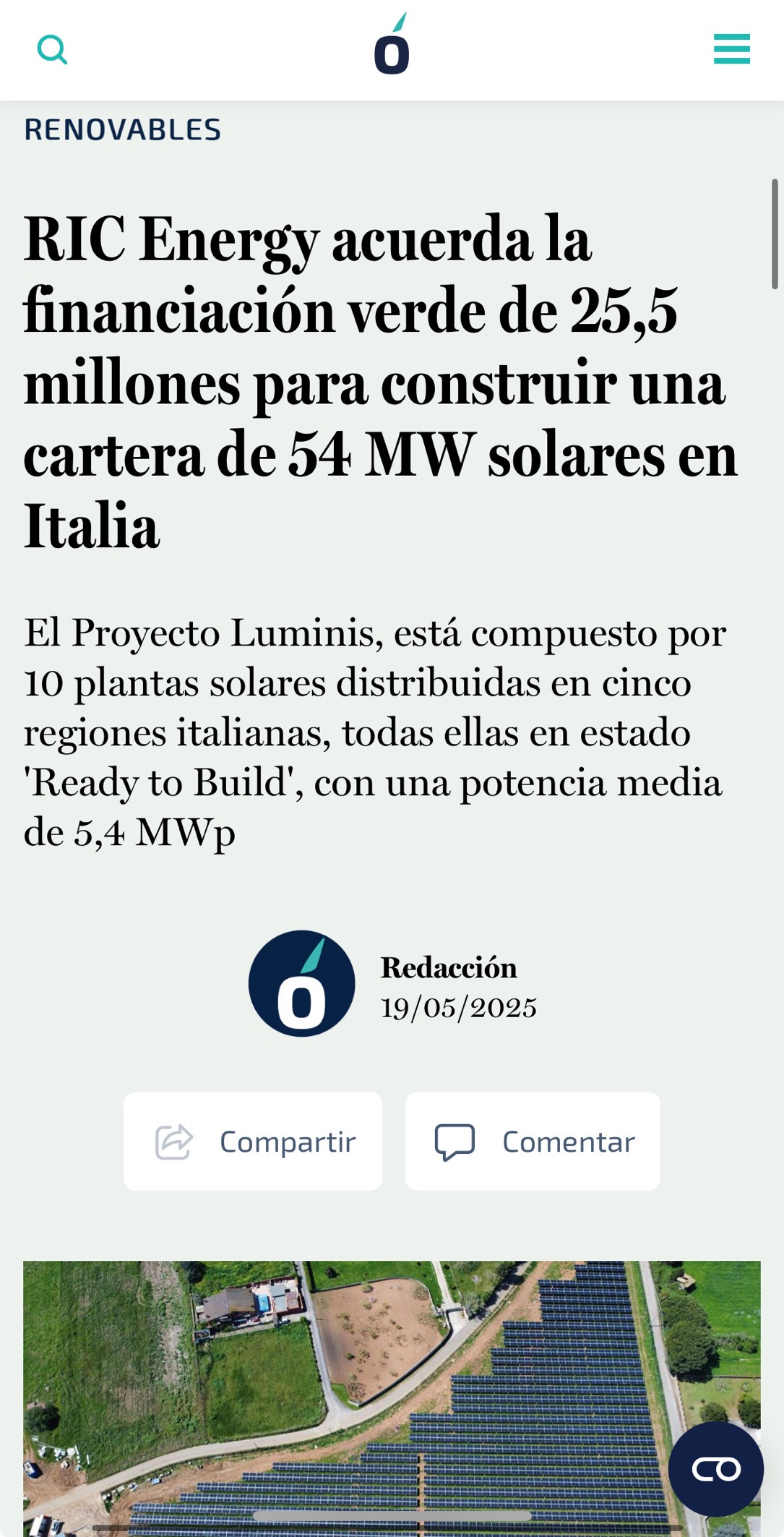 El sector sigue apostando por proyectos solares en Italia como solaria
