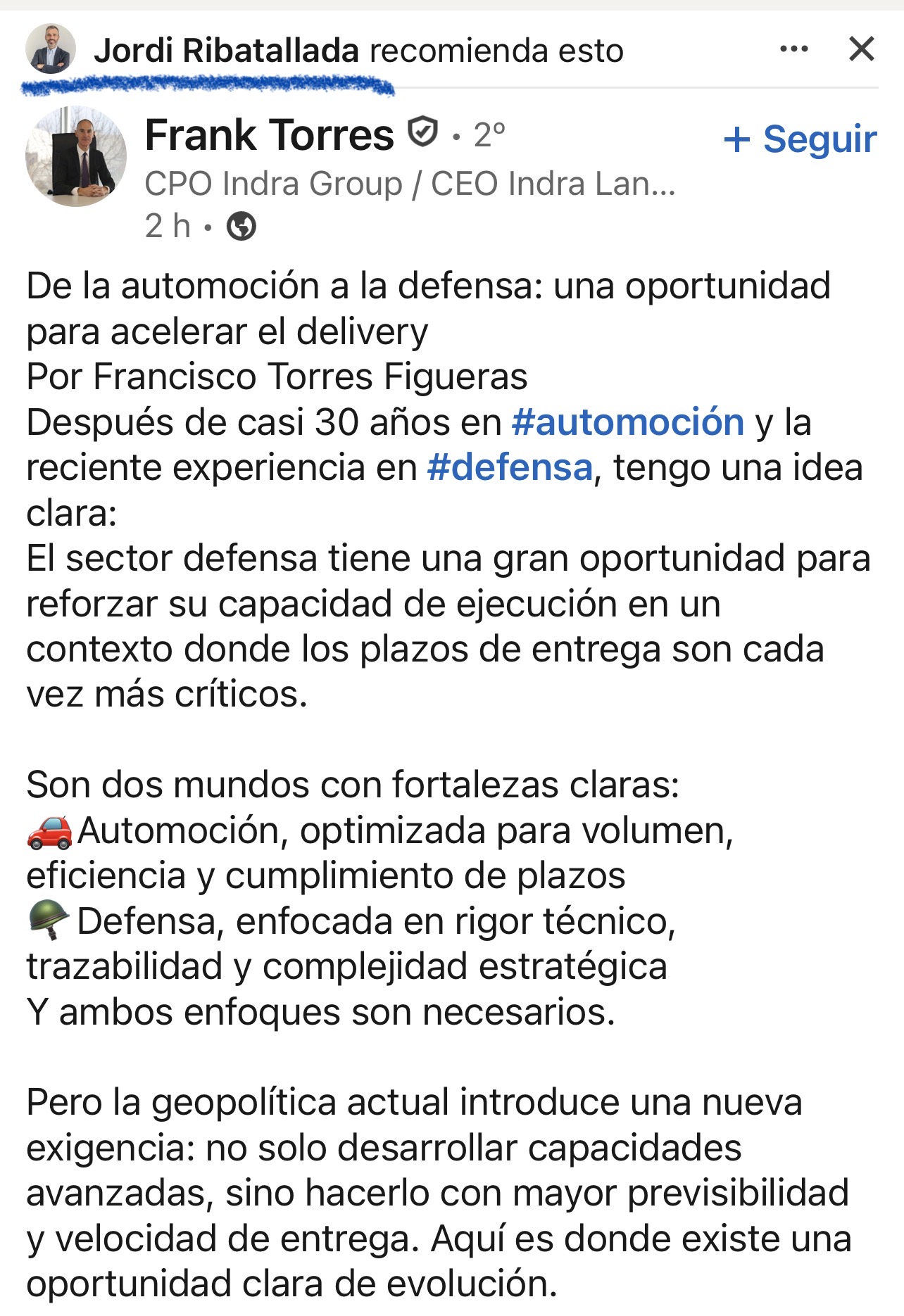 Pero ahora se abre otra ventana de oportunidad muy buena para esta empresa porque Airtificial es líder en robótica inteligente para el sector de la automoción e Indra lo tiene claro ….
Esto os lo puse ayer.
Son pistas nada más por donde puede venir lo que salvará a esta empresa de estar así tan marginada en este mercado tan sabio y exigente.