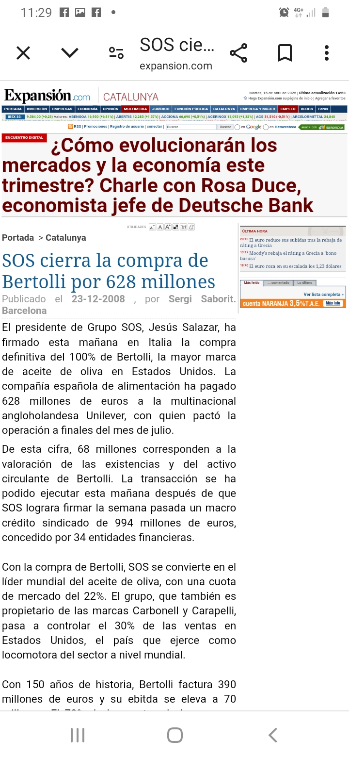 VALOR DE LA EMPRESA 85.000.000 MILLONES,LO QUE SE PAGO POR LA PARTE ITALIANA 628.000.000 MILLONES, como se puede comer esto, os estan robando delante de vosotros y le estais dejando ser grandes