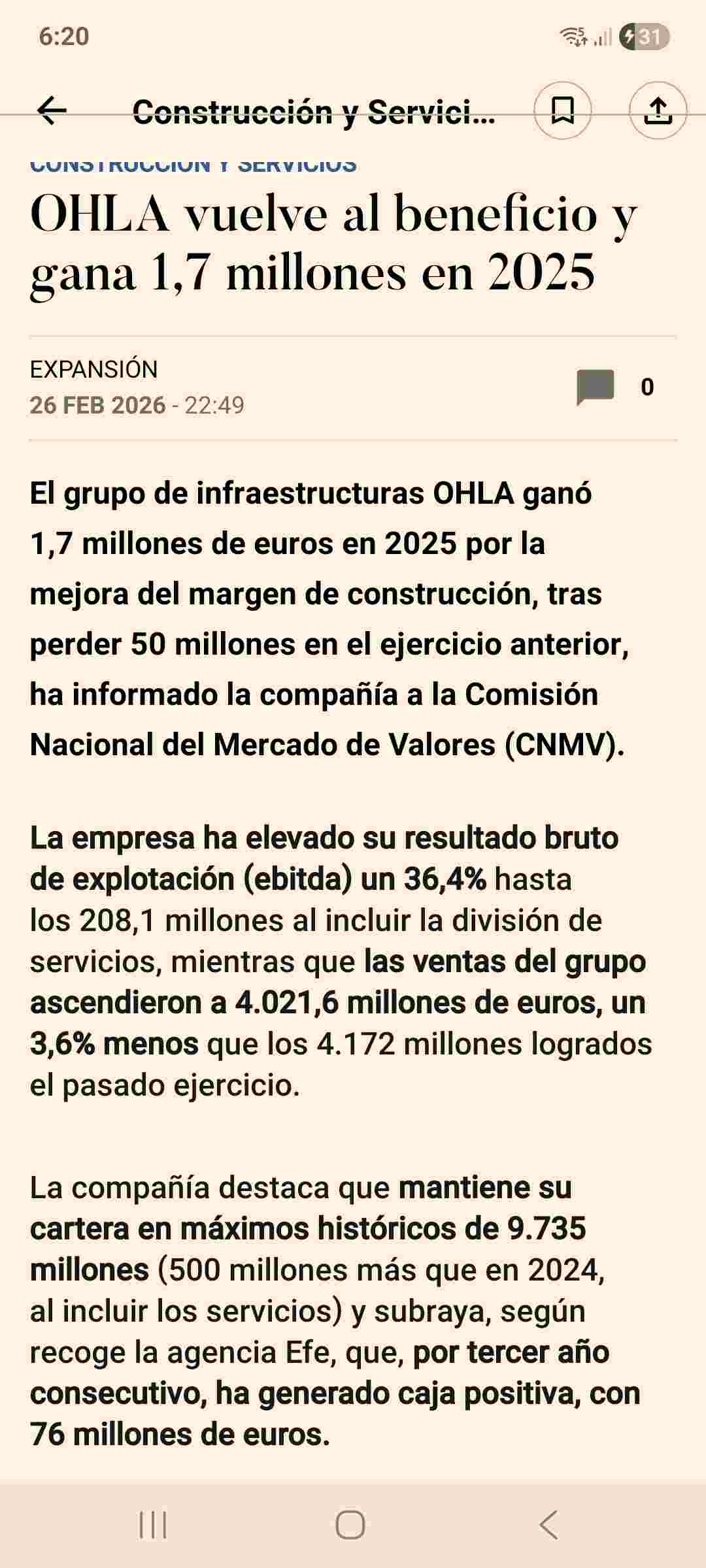 grafico de la accion OHL