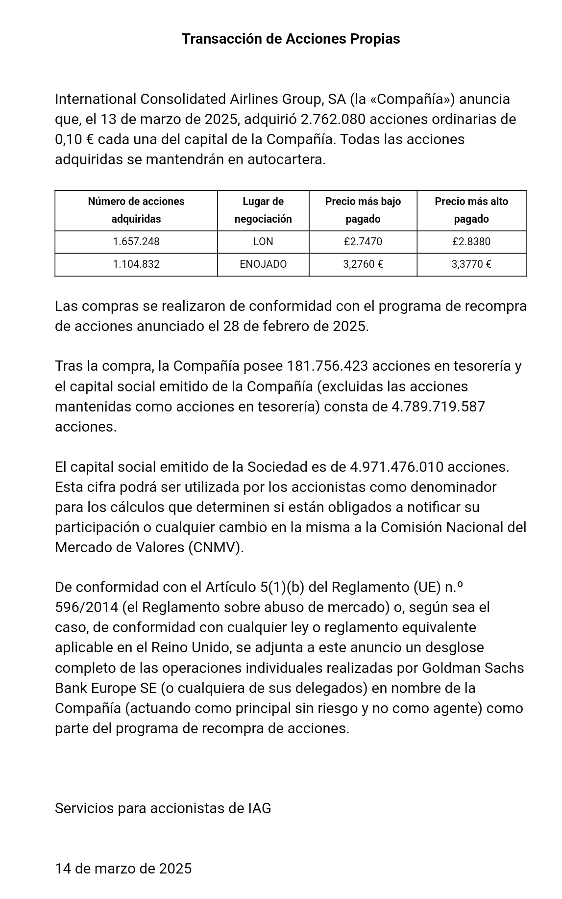Recompra ayer, otro pequeño aumento diario