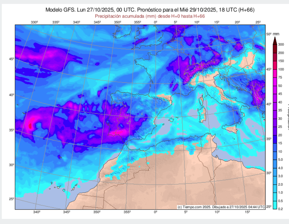 GFS dice que para el miércoles a las 18:00 ya habrá caido bastante agua.