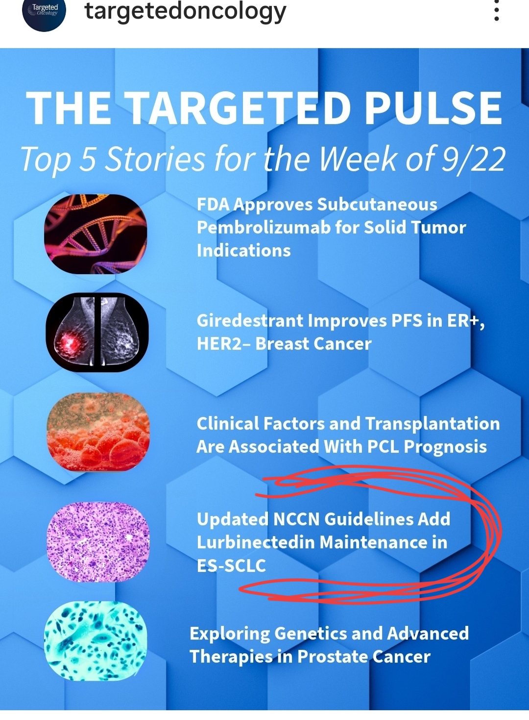 Uno de los portales de oncología TOP en USA siempre hace resúmenes con lo mejor de la semana , puse ayer enlace .
Destacan el Update de la guía NCCN con ImForte
(Hicieron un reportaje exclusivo para ese tema )