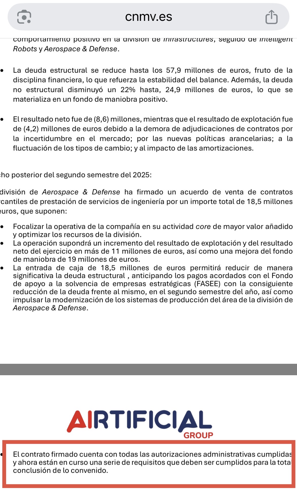 grafico de la accion Airtificial