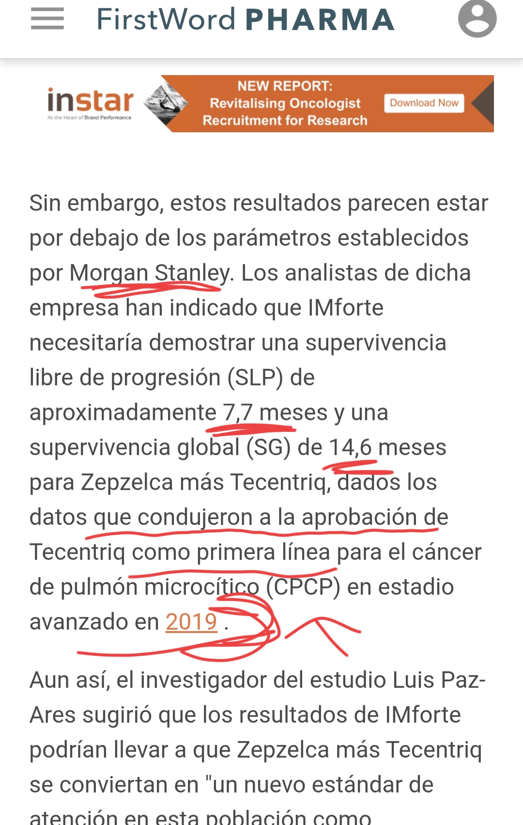Morgan Stanley está confundiendo la forma en la que se dio los Datos de ImForte!! Se están confundiendo....
Desde inducción impower dio ...PFS 5 .2
..os 12.5
Nosotros desde inducción dimos ..
..PFS 8.4.
...os 16.2
Hemos pasado esa cifra que ellos ponen ahi.