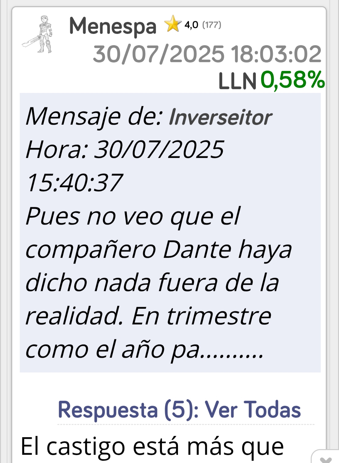 Justificándolo con tus maravillosos argumentos de fundamentales y para ti "decepcionantes" resultados le diste al taladro con insistencia en el foro