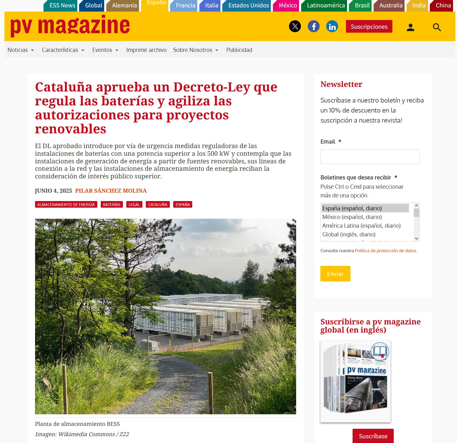https://www.pv-magazine.es/2025/06/04/cataluna-aprueba-un-decreto-ley-que-regula-las-baterias-y-agiliza-las-autorizaciones-para-proyectos-renovables/
Puede beneficiar a las plantas de Juno 1 y 2 y Volans 1 y 2.
