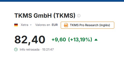 La decisión del ministro de Defensa alemán, es sustituir el proyecto F126 por la adquisición de ocho fragatas más pequeñas del tipo Meko A-200, cuyo fabricante, TKMS (Thyssenkrupp Marine Systems), ha subido hasta o?un 14% en la sesión. Pero sin embargo el sector no sube por esta noticia. N