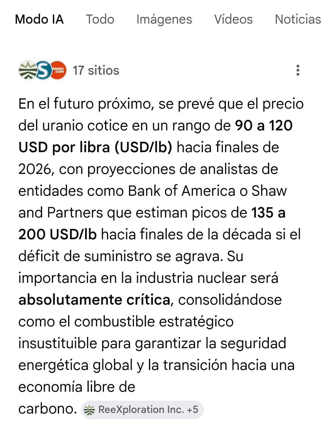 ¿Se prevé un gran futuro energético para el uranio? Y la cuestión se la planteo a mi tÍA...