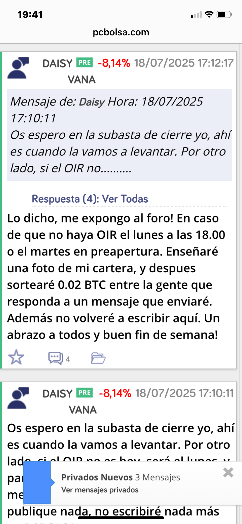 Tranquilos , esperamos mañana a la apertura y si no hay noticias y es persona de palabra se irá
Démosle el tiempo que dice