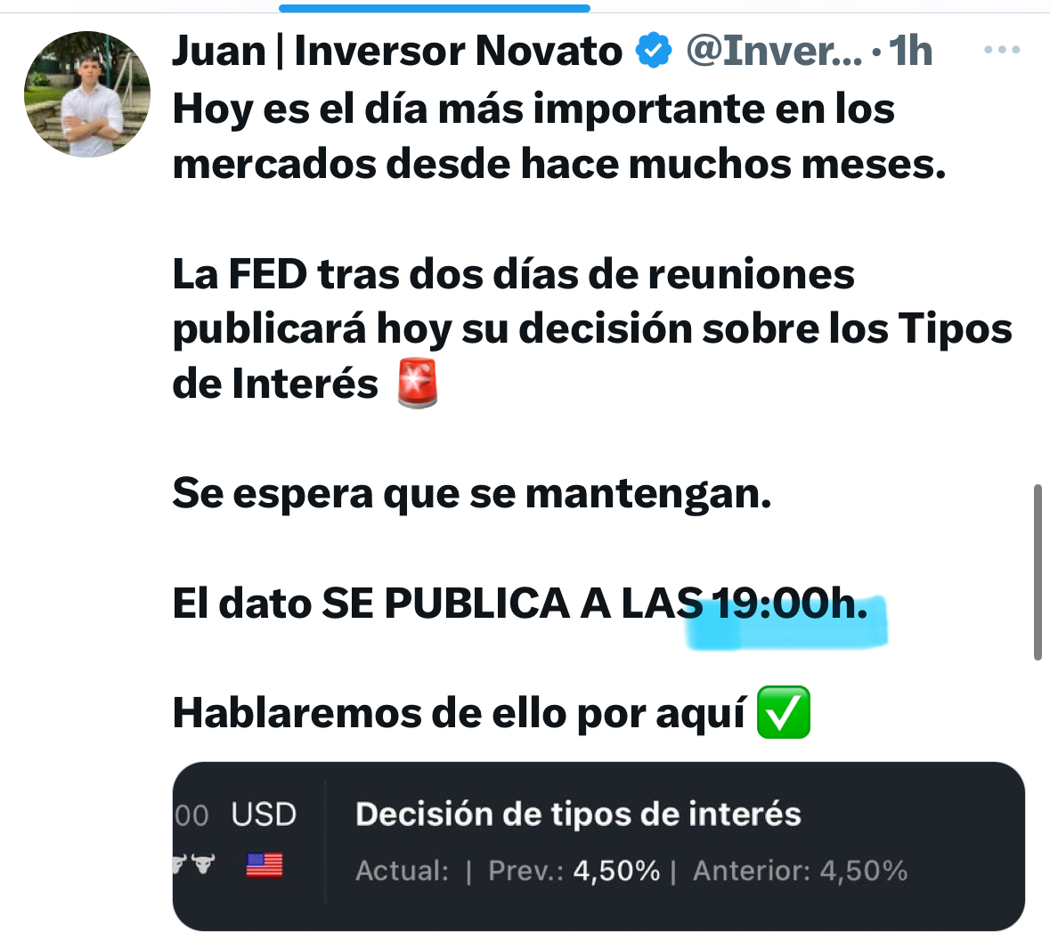 A las 19h, con mercado europeo cerrado. Aunq dicen q lo más importante serán las palabras de powell, a ver la q lía este hombre. No se por qué me da que acabará a mal con Trump