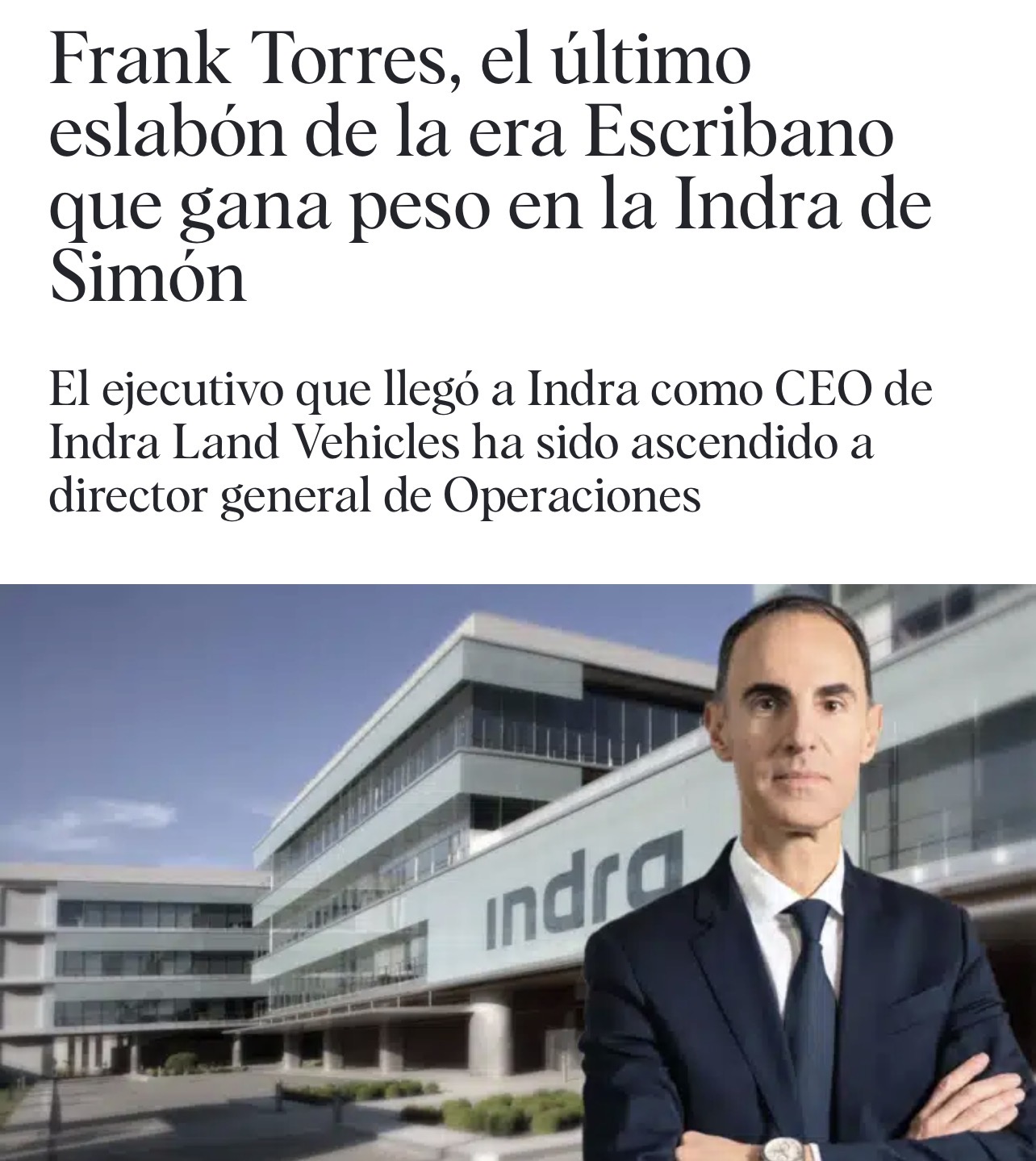 Conocéis a este hombre de Indra ?
Sabéis de donde viene ?
Muy interesante y porque además es el único de la época de Escribano que sigue y ha sido ascendido.
Es decir que cuando se firmó el acuerdo con Airtificial el año pasado él estaba así que él es también nuestro eslabón con Indra
Viene del sector de la automoción y fue presidente de Nissan India
Hoy Airtificial ha anunciado un contrato para un fabricante de automoción de la India … <span class="Emo3"> </span>