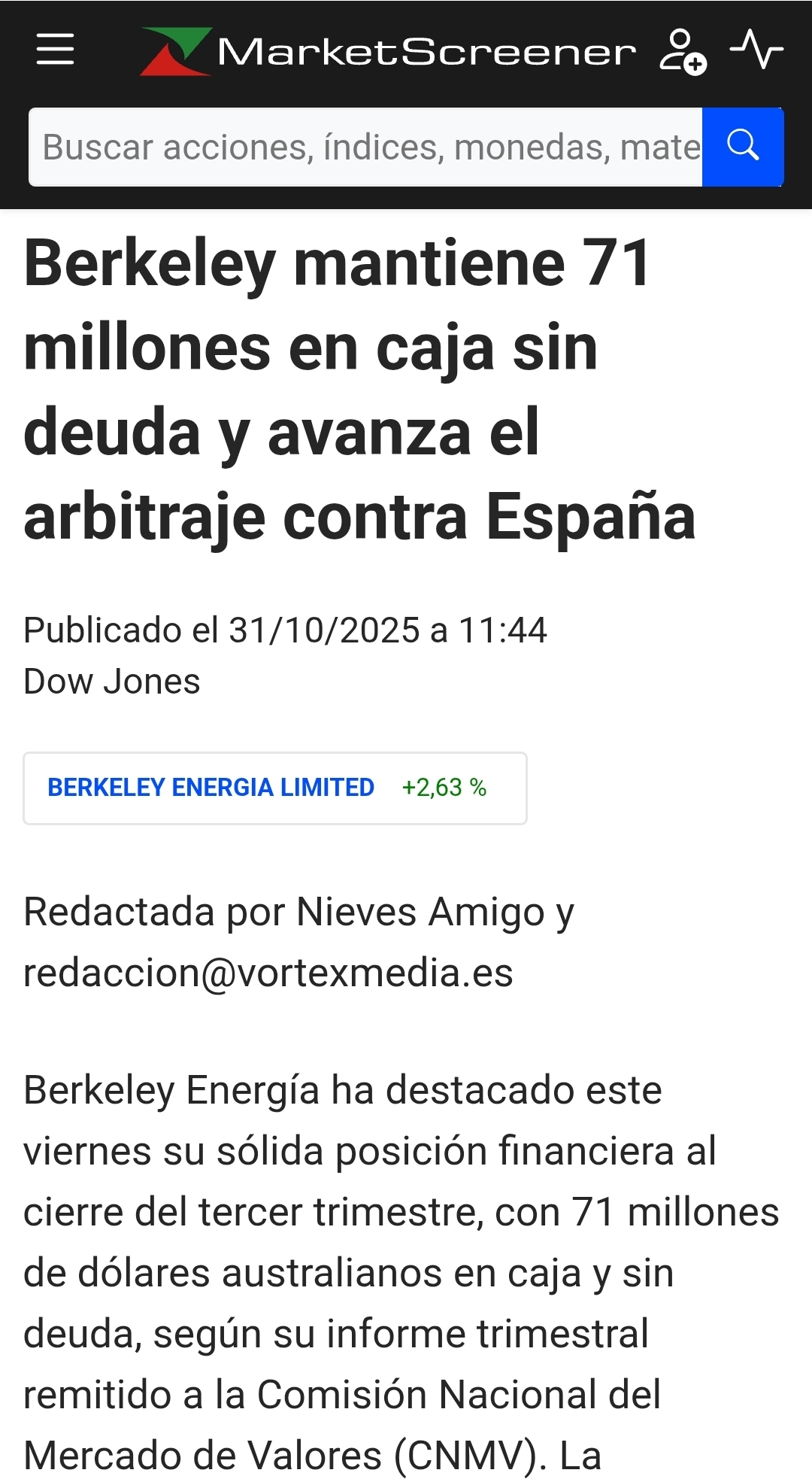grafico de la accion Berkeley Energia