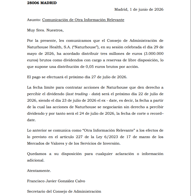 Otro dividendo de 0,05 aurelios a entregar el 27 de julio de 2026........